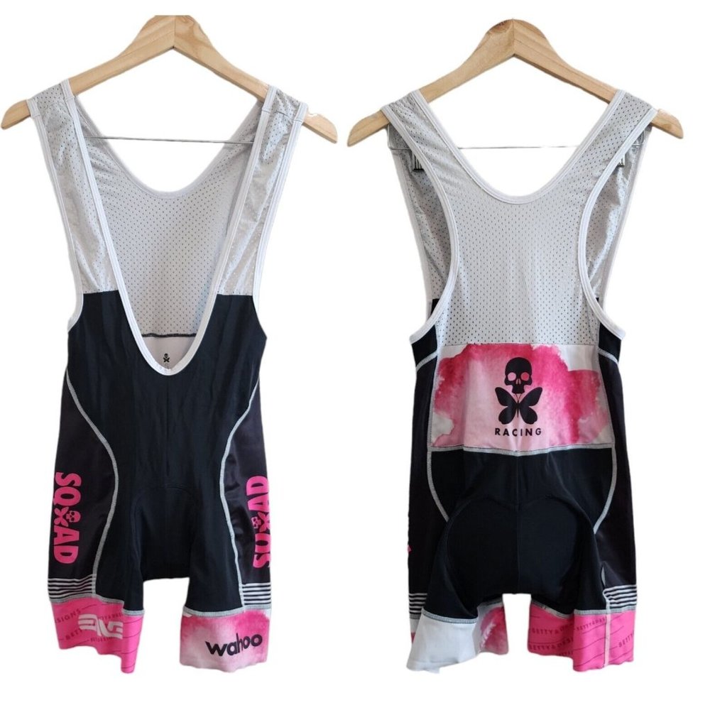 Betty Designs Butterfly Skull Squad Black Pink One Piece Padded Cycling Bib S